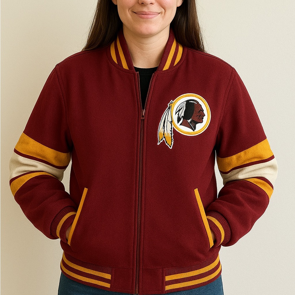 Vtg Washington Redskins Burgundy & Yellow Varsity Bomber Jacket, Unisex, Size XL